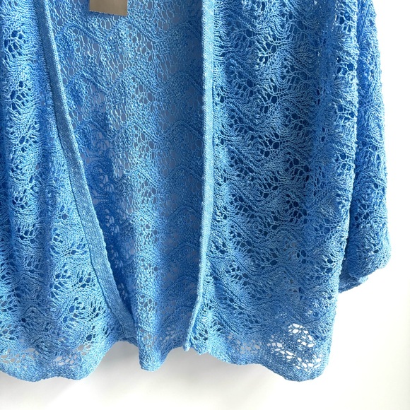 Chico’s Patrice Shrug Linen Blend Cardigan Sweater 3/4 Sleeves Manganese Blue - Picture 4 of 15